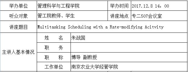 学术讲座：Multitasking Scheduling with a Rate-modifying Acitvity