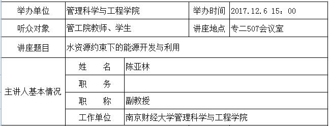 学术讲座：水资源约束下的能源开发与利用